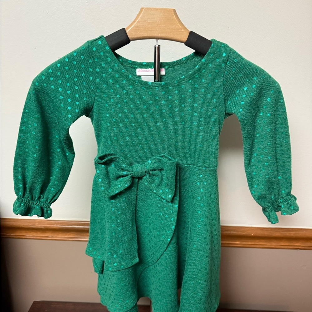 Bonnie Jean Teal Polka Dot Dress with Bow